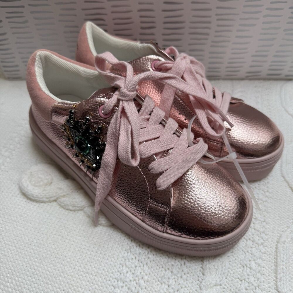 Kurt Geiger London Mini Laney Eye Sneakers Girls Size 4 Pink Lace Up Shoes